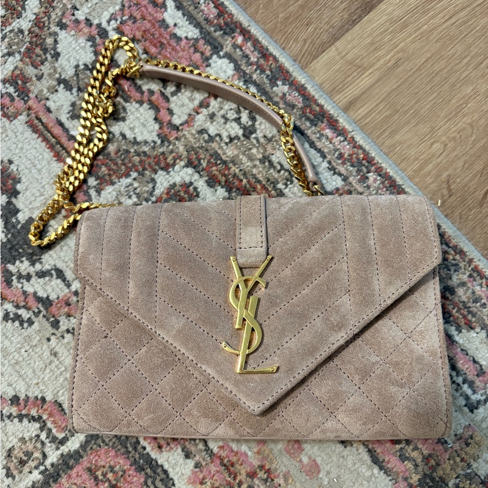 Yves Saint Laurent Beige Quilted Suede Shoulder Bag